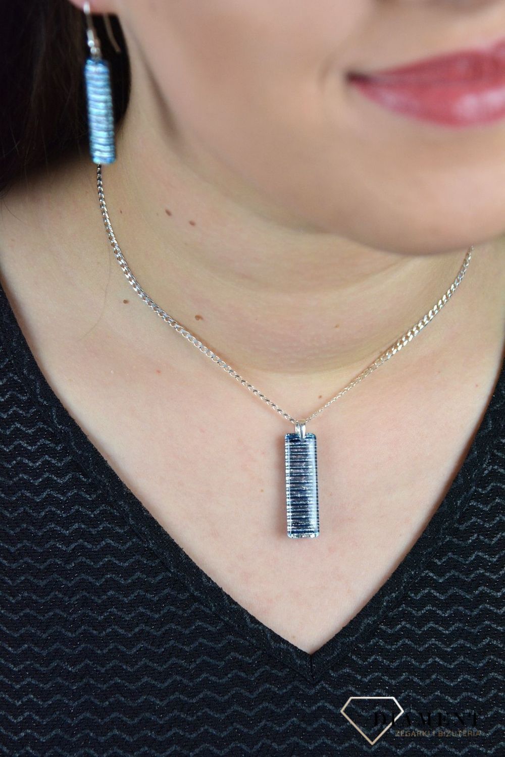 Srebrna zawieszka szkło weneckie 'Niebiesko srebrne paski' Murano 53.jpg